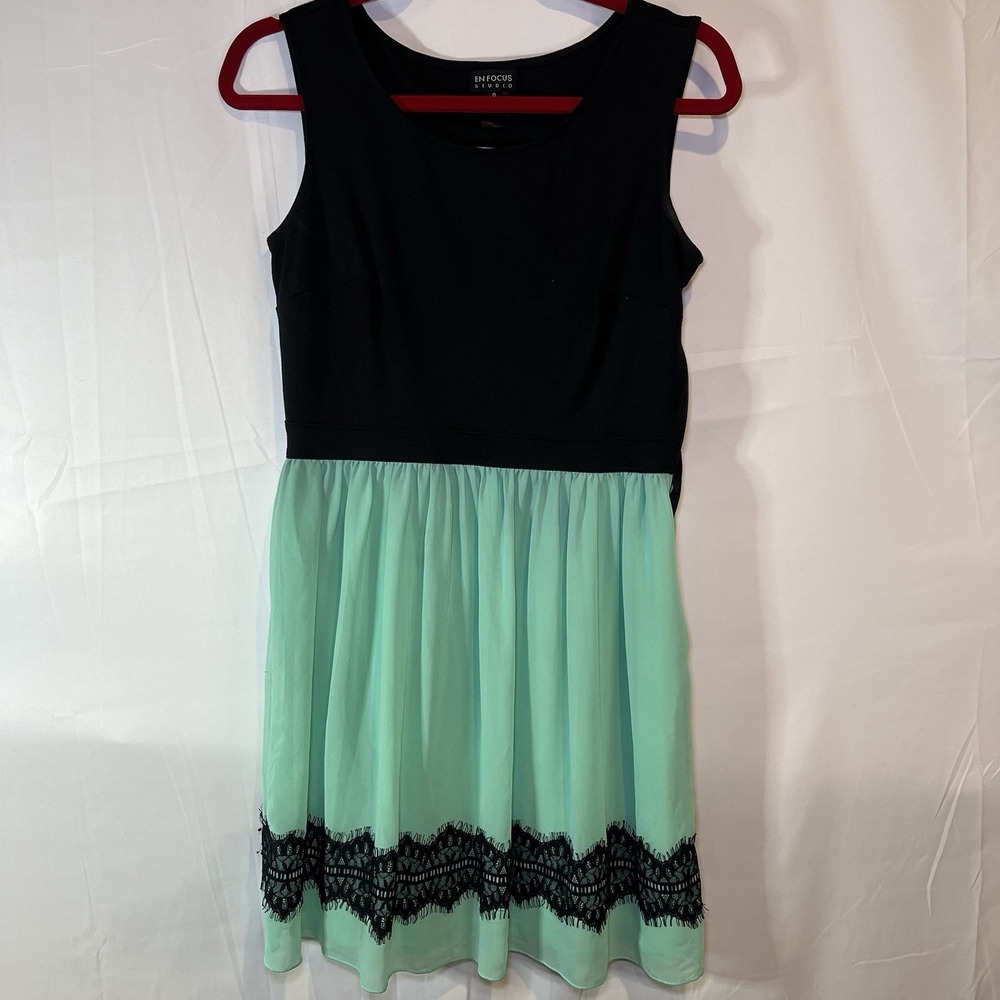 Enfocus Studio Womens‎ Size 8 Scoop Neck Sleeveless Fit-Flare Pleated Lace Dress